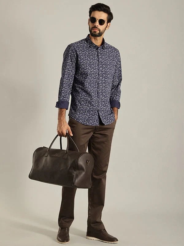 Indian Terrain Men's Slim Fit Full Sleeve Floral print Navy Shirt